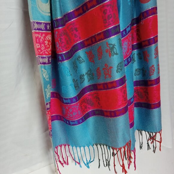 100% Pashmina Women Scarf Wrap Blue Pink Purple 70" x 27" Paisley - Picture 8 of 16